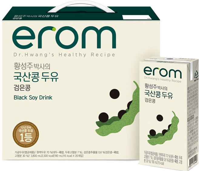 erom 黃聖周博士的國產黃豆黑豆豆漿, 190ml, 20個