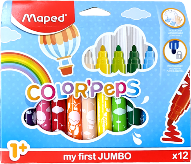 Maped 不縮頭胖胖彩色筆, 12色, 1盒