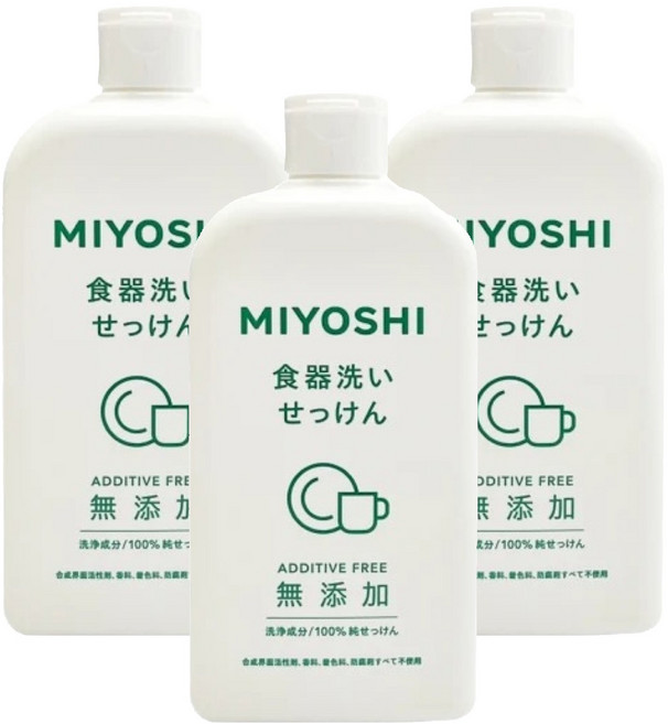 MIYOSHI 無添加 餐具清潔液, 370ml, 3瓶