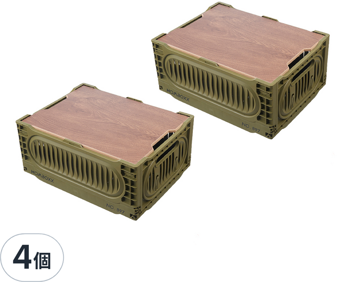 FAmILyLIFE 生活 凹豆可疊加木蓋折疊收納箱 18L, 軍規綠, 4個
