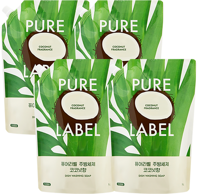 PURE LABEL 廚房洗潔精 椰子香 補充包, 4個, 1L