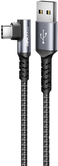 CODEWAY 90度 USB-A to USB-C 快充充電線, 1m, 單一顏色, 1條