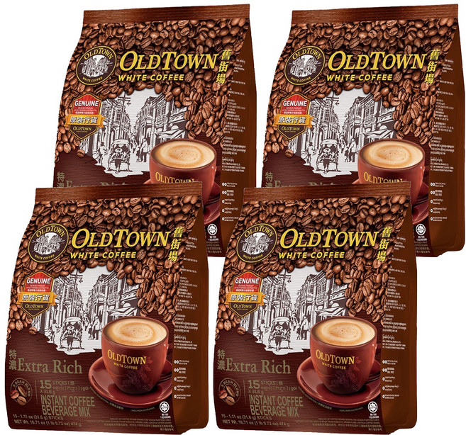 OLDTOWN WHITE COFFEE 舊街場白咖啡 3合1特濃白咖啡, 35g, 15條, 4袋