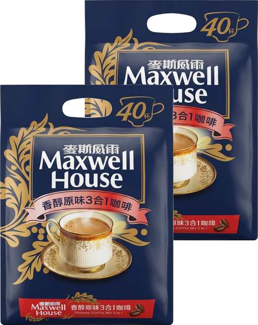 Maxwell House 麥斯威爾 香醇原味3合1咖啡, 14g, 40條, 2袋