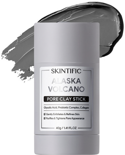SKINTIFIC 阿拉斯加火山木炭深層毛孔清潔泥膜棒, 1入, 1瓶