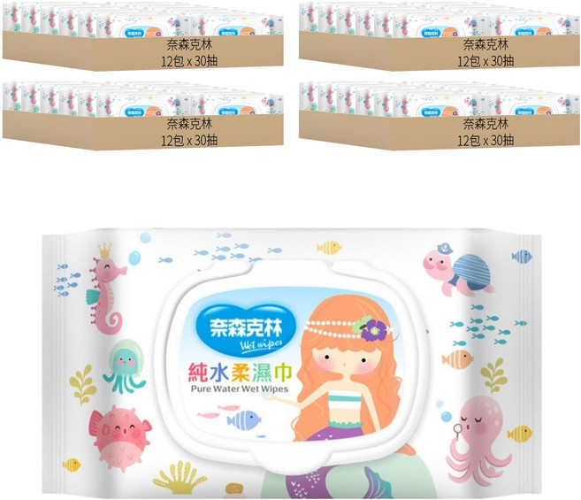 奈森克林 純水柔濕巾 掀蓋包, 30張, 48包