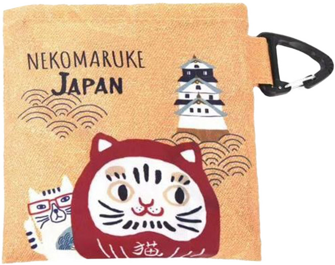 kUSUgURU JAPAN 日本眼鏡貓 日本限定觀光主題系列 防潑水環保袋 購物袋 手提袋 收納袋 附掛鈎 達摩&貓澤