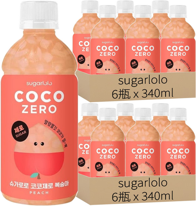sugarlolo 椰果飲料 水蜜桃風味, 12瓶, 340ml
