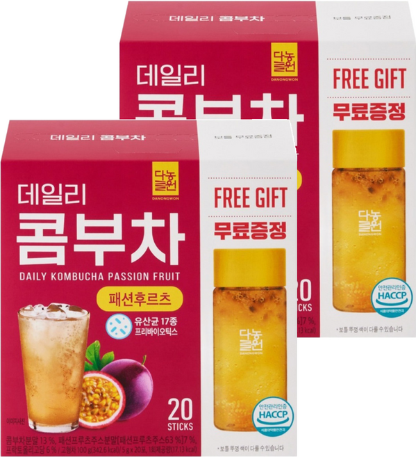 Danongwon 乳酸菌康普茶 + 瓶子 百香果, 20包, 5g, 2盒