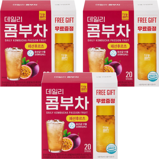 Danongwon 乳酸菌康普茶 + 瓶子 百香果, 20包, 5g, 3盒