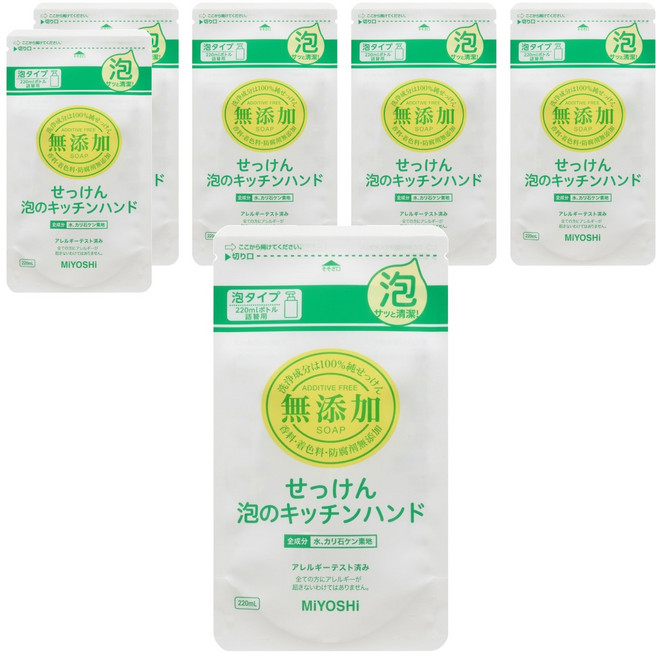 MIYOSHI 無添加 廚房泡沫洗手乳補充包, 220ml, 6件