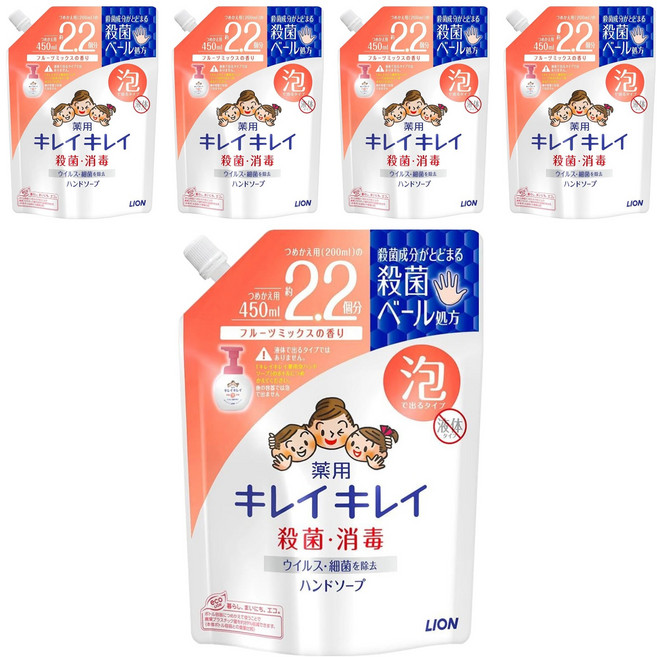LION 獅王 趣淨 洗手慕斯補充包 清新果香, 5個, 450ml