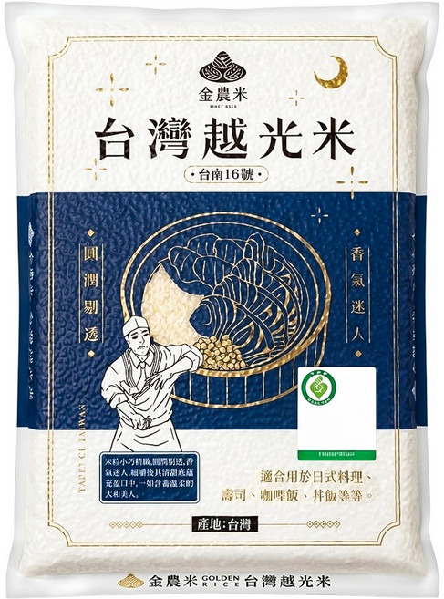 GOLDEN RICE 金農米 台灣越光米 台南16號, CNS一等, 1.8kg, 1包