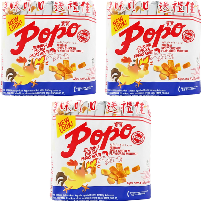 popo 寶寶 辣雞味豆餅, 360g, 3袋