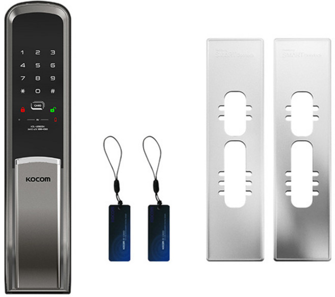 KOCOM 附把手推拉式數位密碼門鎖 KDL-U8900S + 卡片 + 加固板套組, 顧客自行安裝, KDL-U8900S(鈦銀色)