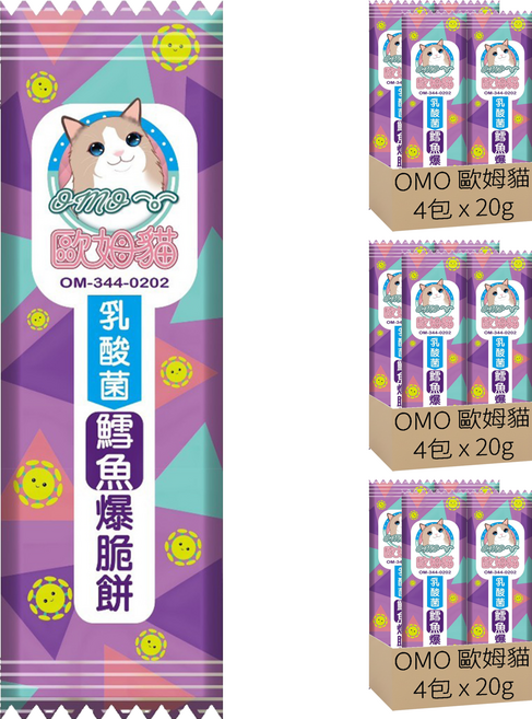 OMO 歐姆貓 乳酸菌鱈魚爆脆餅 18週以上 4包, 鱈魚, 80g, 3袋