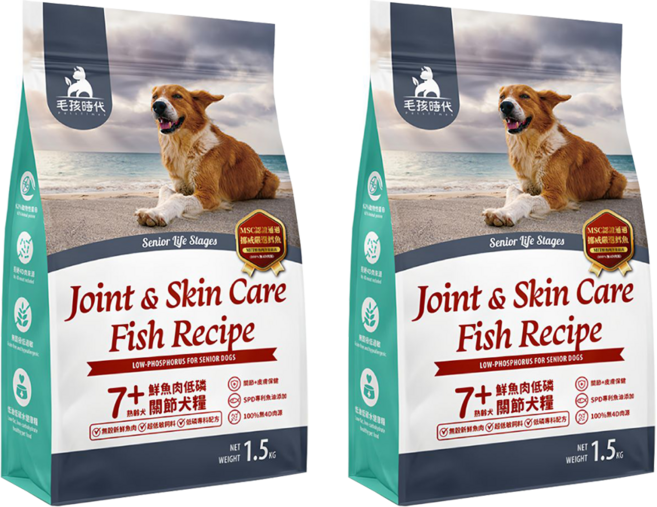 PetsTimes 毛孩時代 成狗用低磷關節狗糧, 魚肉, 1.5kg, 2袋