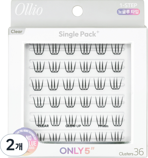 Ollio 免膠假睫毛 單入包 Plus 透明 Wide 8mm, 2個, 黑色/無香
