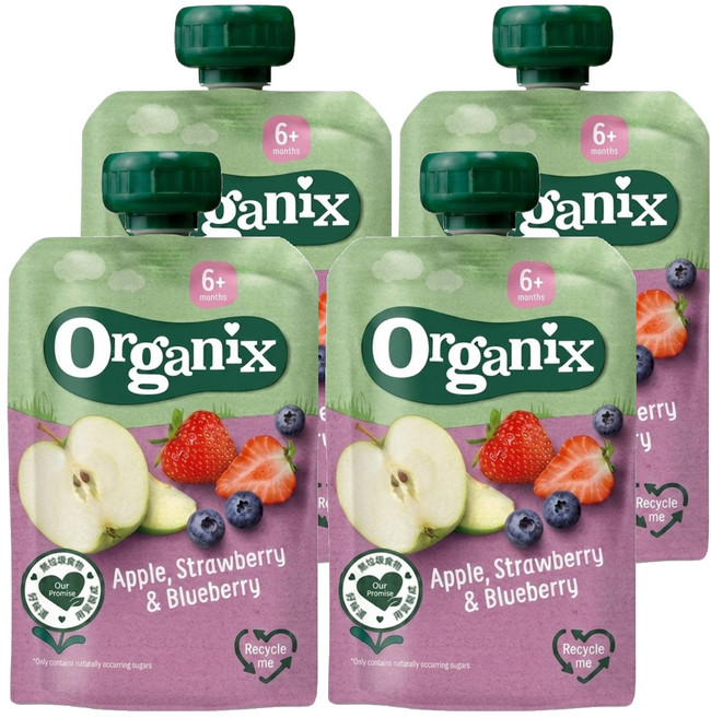 Organix 歐佳 水果纖泥 蘋果+草莓+藍莓, 100g, 4包