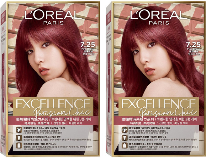 L'OREAL PARiS 巴黎萊雅 台灣公司貨 優媚霜時尚魅力系列 染髮霜, 7.25 煙燻粉棕, 2盒