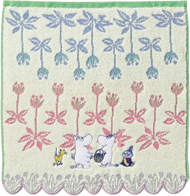 MOOMIN 嚕嚕米 日本丸真 無撚刺繡 洗臉巾, 1條, 花朵叢林 米色