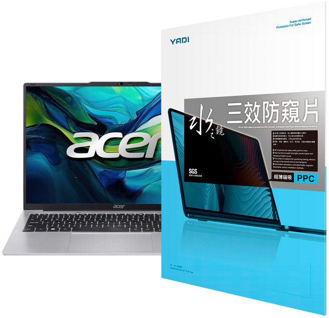 YADI 亞第 獨特磁吸 16 : 10 水之鏡防窺片 Acer Aspire Lite AL16 52P 74BU專用 PF4PPC-W160 16吋, 透明色, 1個