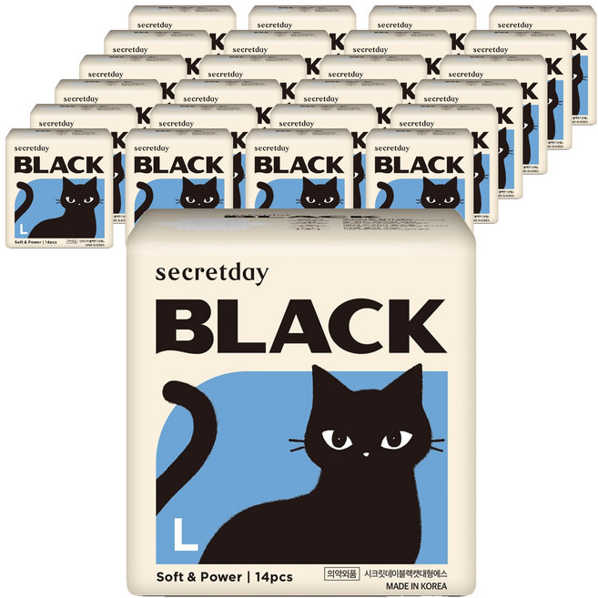 secretday Black蝶翼型衛生棉, 14入, 25個