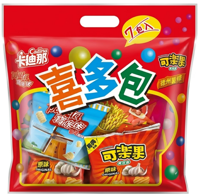 聯華食品 喜多包 7包, 138g, 1袋, 可樂果原味3包 + 卡迪那德州薯條茄汁口味2包 + 卡迪那寶咔咔原味2包