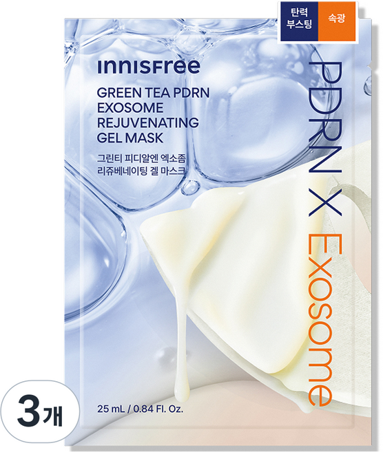 INNISFREE 綠茶PDRN外泌體賦活凝膠面膜, 3個, 1入