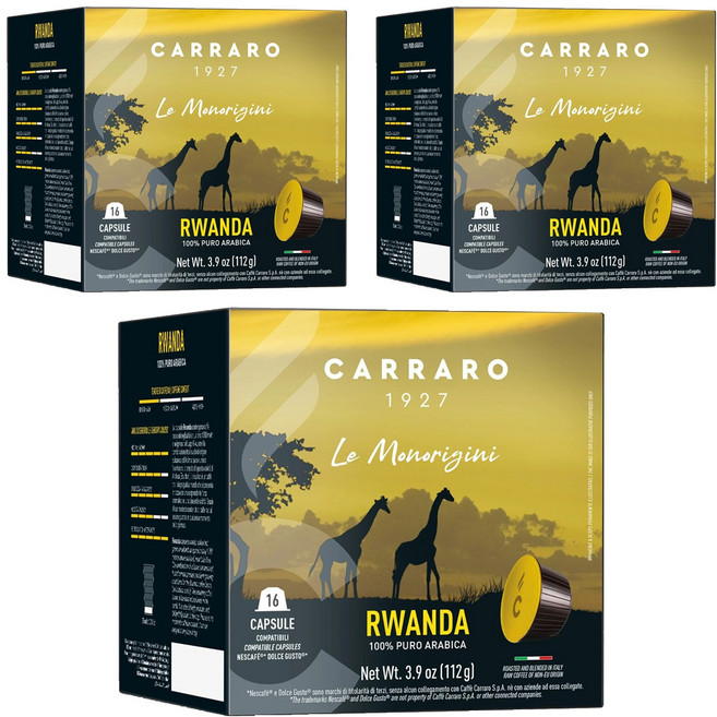 CARRARO RWANDA 盧安達 咖啡球 Dolce Gusto咖啡機適用, 7g, 16顆, 3盒