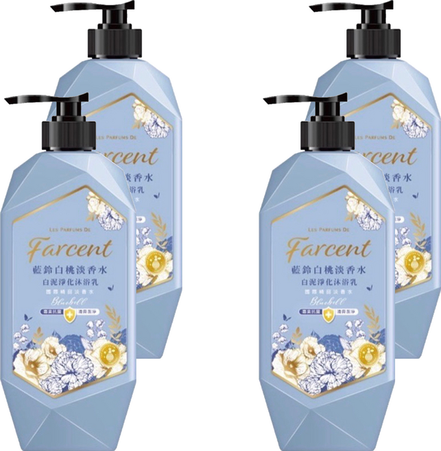 Farcent 花仙子 藍鈴白桃香水白泥淨化沐浴乳, 1kg, 4瓶