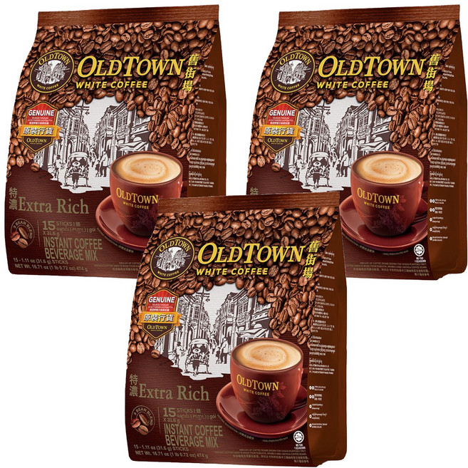 OLDTOWN WHITE COFFEE 舊街場白咖啡 3合1特濃白咖啡, 35g, 15條, 3袋