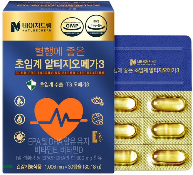 NATUREDREAM 有益血液循環的超臨界rTG Omega-3 30.18g, 30錠, 1個