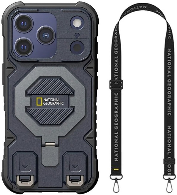 NATIONAL GEOGRAPHIC 國家地理 手機 保護殼 iPhone 17 Pro 磁吸 支架 防摔 附掛繩 PC材質 藍色