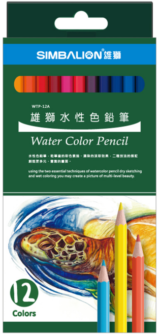 SIMBALION 雄獅 水性色鉛筆 WTP-12A, 1盒, 12色