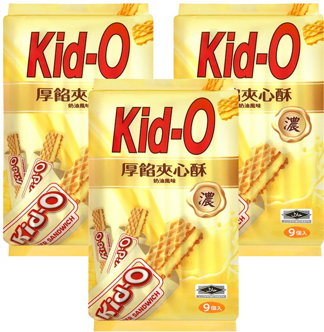 Kid-O 厚餡夾心酥 奶油風味, 171g, 3袋