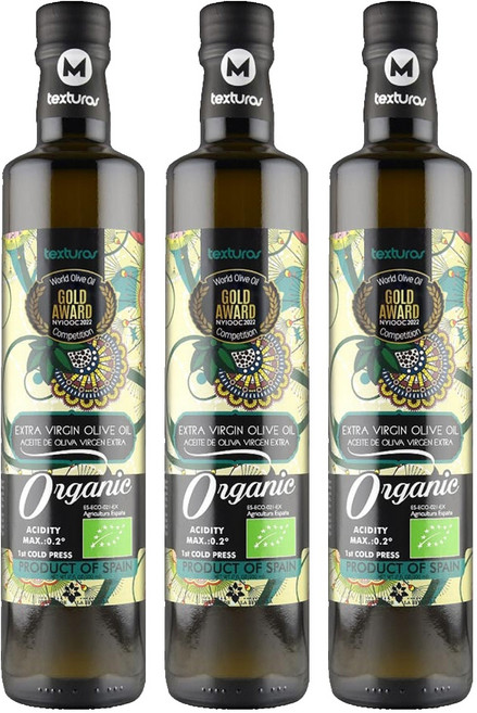 texturas 瑪伊娜有機100%冷壓初榨特級橄欖油, 500ml, 3瓶