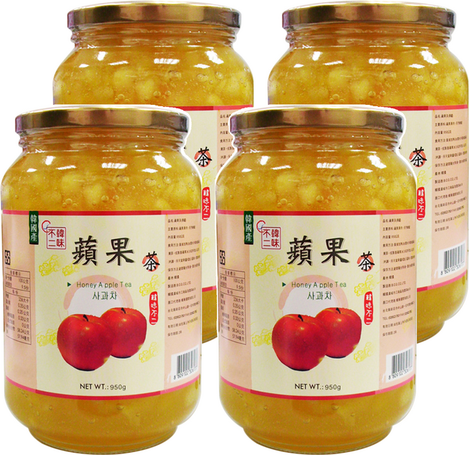 韓味不二 蘋果茶果醬, 950g, 4罐