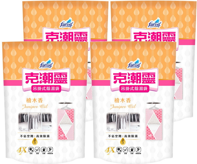 farcent 花仙子 克潮靈 吊掛式除濕袋 檜木香 2個, 400g, 4包