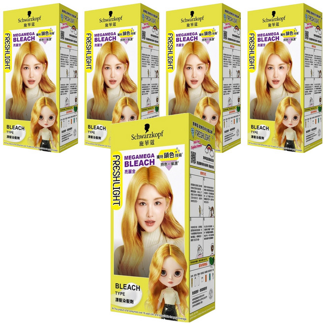 Schwarzkopf 施華蔻 FRESHLIGHT 漂色染髮劑 第一劑25g + 第二劑83ml 亮麗金, 5盒, 25g