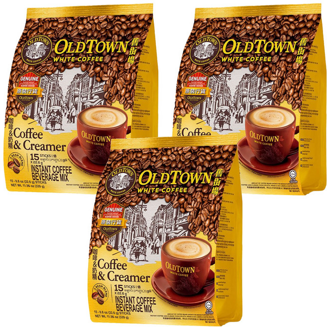 OLDTOWN WHITE COFFEE 舊街場白咖啡 咖啡&奶精 即溶咖啡飲品, 25g, 15條, 3袋