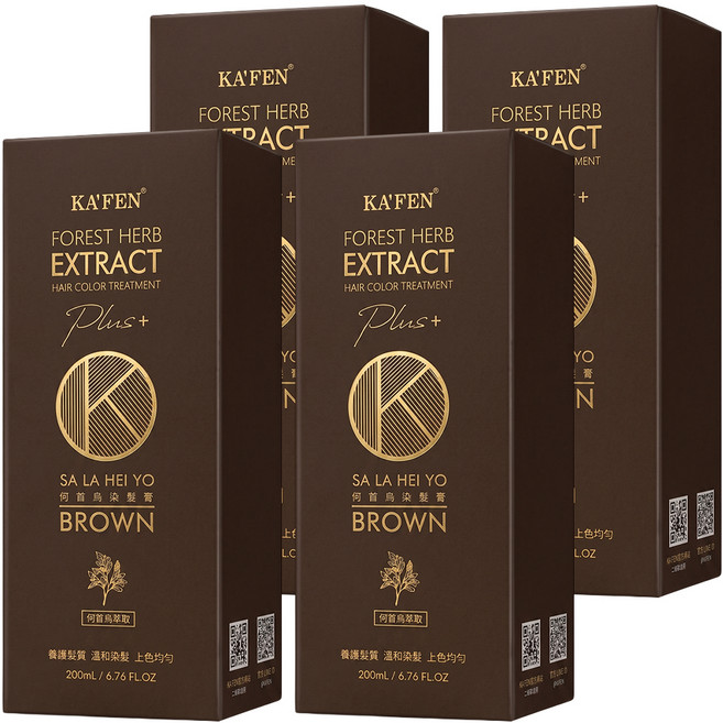 KA'FEN 卡氛 Plus+ 何首烏染髮膏 第一劑100ml + 第二劑100ml, 暮褐咖啡棕, 4盒