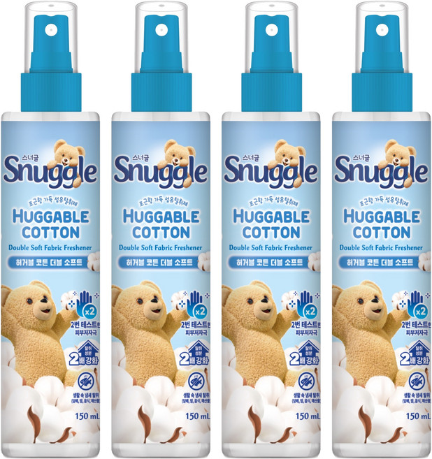 Snuggle 熊寶貝 擁抱棉香雙倍柔軟織物除臭劑 正裝, 4個, 150ml, 擁抱棉香