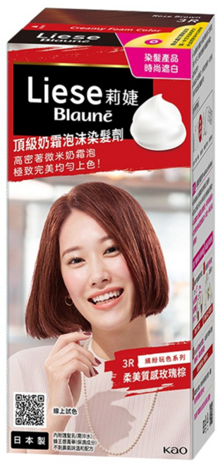 Liese 莉婕 頂級奶霜泡沫染髮劑, 3R 柔美質感玫瑰棕, 1盒