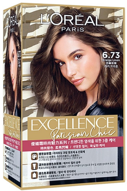 L'OREAL PARiS 巴黎萊雅 台灣公司貨 優媚霜時尚魅力系列 染髮霜, 6.73 亞麻灰棕, 1盒