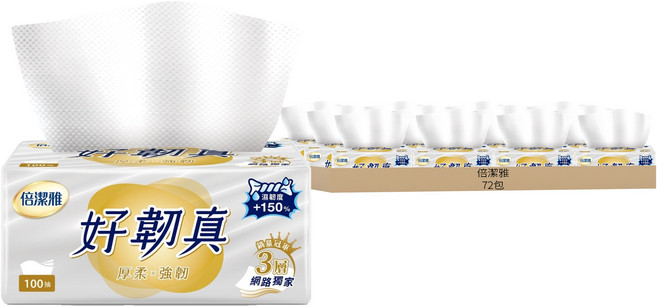倍潔雅 好韌真 抽取式衛生紙 3層, 12包, 6袋