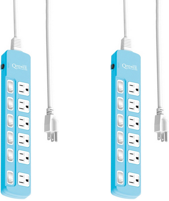 Tyson 太順電業 QPOWER 太超值 6開6插 延長線插座 3孔 TS-366B, 2.7m, 碧藍色, 2條