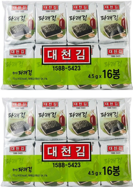 Daechungim 大川 海青菜海苔 16入, 72g, 2袋