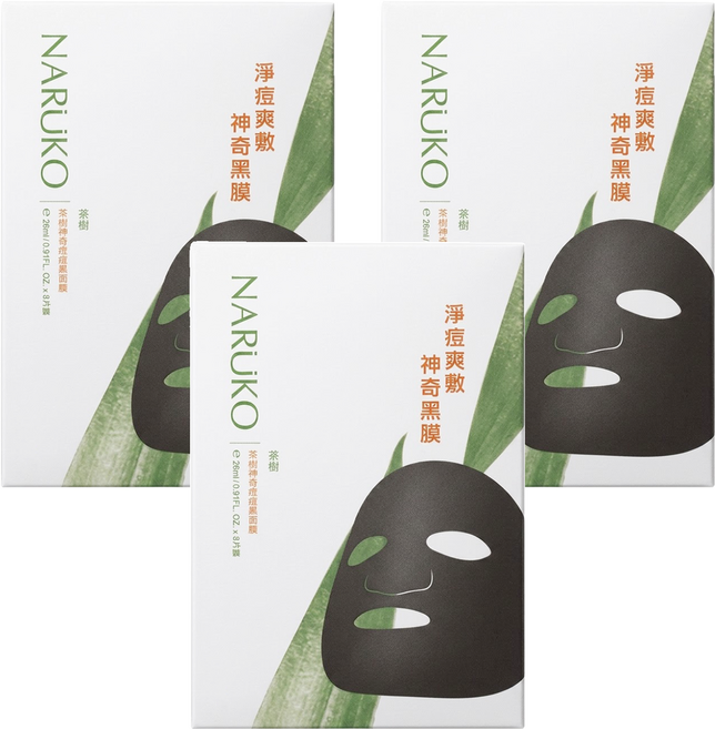 NARUKO 牛爾 台灣公司貨 茶樹神奇痘痘黑面膜, 8片, 3盒