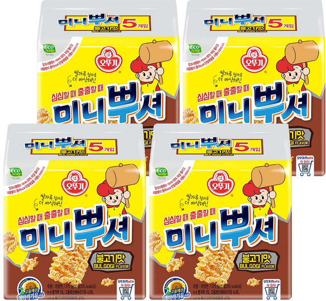 OTOKI 不倒翁 迷你捏碎點心麵 韓式烤肉風味 5包入, 275g, 4個